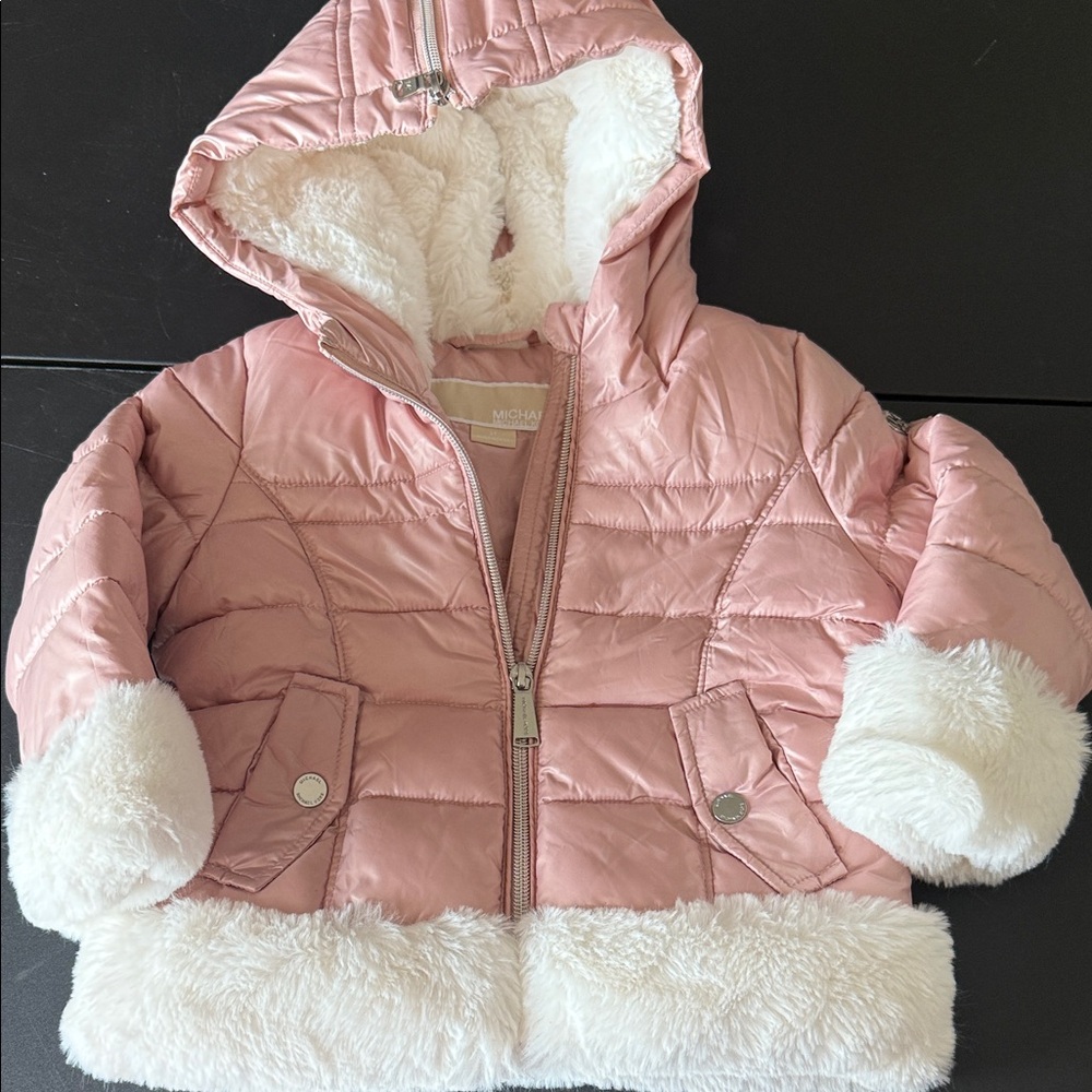 Michael Kors Blush Puffer Jacket with Faux Fur
